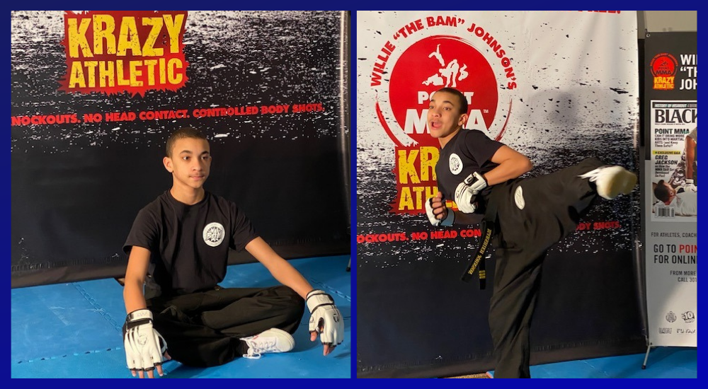 A teenage student at the Krazy Athletic training backdrop